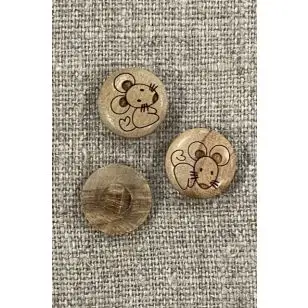 Træ knap med mus - Med øje - 15 mm. - Træ- og Horn-knapper