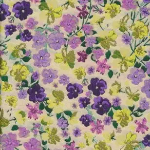 Brokade med blomster i offwhite, lilla, pink - Polyester fastvævet