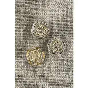 Knap med rose i Klar-Guld - 13 mm - Knapper Hvid, grå og sort