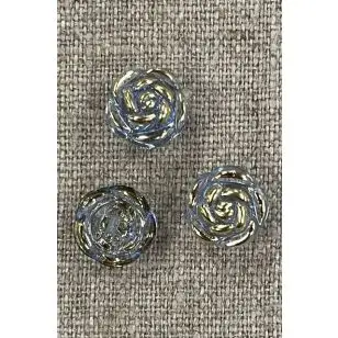 Knap med rose i Lyseblå-Guld - 13 mm - Knapper