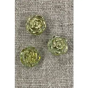 Knap med rose i Lysegrøn-Guld - 13 mm - Knapper