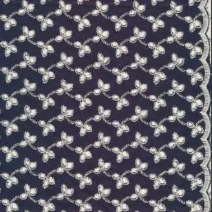 Bomuld med broderi og buet kant i mørkeblå-offwhite - Blomstret bomuld