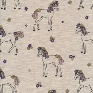 Jersey meleret med glitter heste - Børnestof