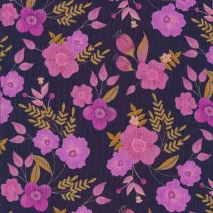 Babyfløjl i 100% bomuld i mørkelilla med blomster - Børnestof