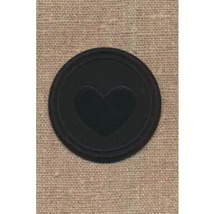 Rundt strygemærke med hjerte i sort - Strygemærker og Motiver