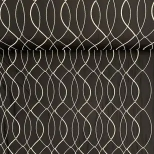 Quiltet stof i sort med snor i offwhite - Metervarer