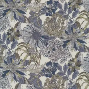 Tencel blomstret i sand, grå-blå, oliven - Metervarer