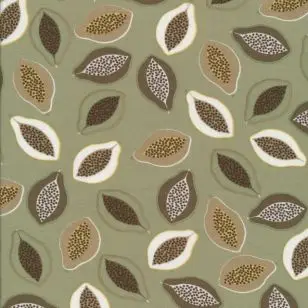 Viskose i støvet grøn med frugt/kerne - Metervarer