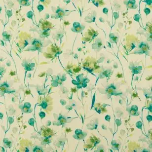 Babyfløjl i offwhite med grønne blomster - Metervarer