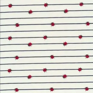 Jersey i hvid med sort strib og mariehøns - Børnestof