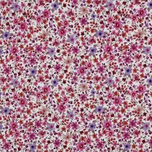 Hvid jersey med blomster i pink, lyselilla og rosa - Børnestof