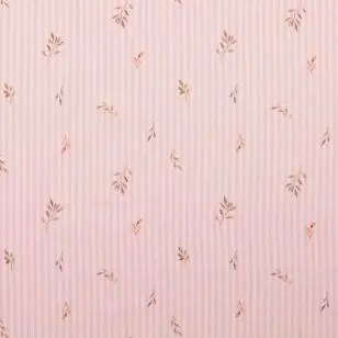 Bomuld stribet med lille blad i rosa - Div mønstret bomuld