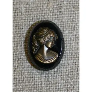 Knap m/rokoko-dame, sort/gl.guld - Knapper Hvid, grå og sort