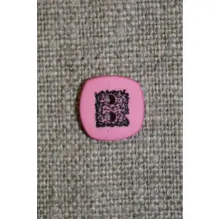 Lyserød/sort firkantet knap, 10 mm. - Knapper Rød/lyserød/lilla