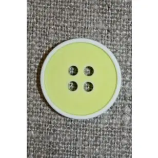 4-huls knap m/hvid kant, lys lime/gul 18 mm. - Knapper Grøn, gul og orange