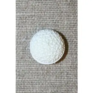 Hvid rund knap m/mønster, 15 mm. - Knapper Hvid, grå og sort