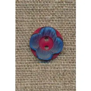 Blomster knap hindbærrød/blå - Knapper Blå, turkis og petrol