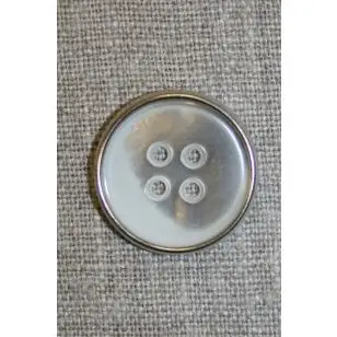 4-huls knap hvid/sølv, 23 mm. - Tilbud knapper