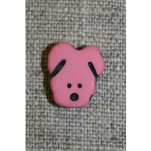 Knap m/hundehoved, rosa - Børneknapper