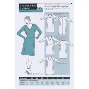 Onion 2054 -Kjole med V-hals til strikstof - Snitmønstre Onion til voksne
