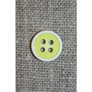 4-huls knap m/hvid kant, lime/gul 11 mm. - Knapper Grøn, gul og orange