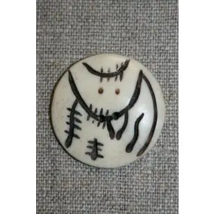 Håndlavet knap i ben, off-white m/ræv - Træ- og Horn-knapper