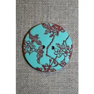 Knap aqua/orange m/blomster - Knapper Blå, turkis og petrol