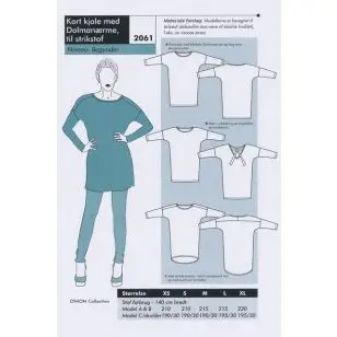 Onion 2061 -Kort kjole med Dolmanærmer, til strikstof - Snitmønstre Onion til voksne
