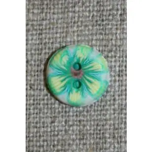 2-huls knap retro blomst grøn - Knapper Grøn, gul og orange