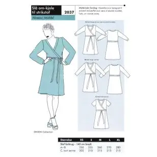 Onion 2037 -Slå om-kjole til strikstof - Snitmønstre Onion til voksne