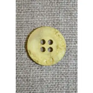 4-huls knap krakeleret lys gul, 15 mm. - Knapper Grøn, gul og orange
