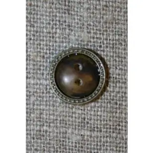 Brun knap m/gl.guld kant, 11 mm. - Guld-, sølv- og metalknapper