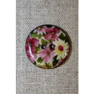 Kokos-knap m/emalje, m/blomster, 28 mm. - Træ- og Horn-knapper