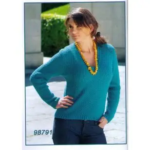 98791 Bluse m/ribmønster - Pind 3-3½