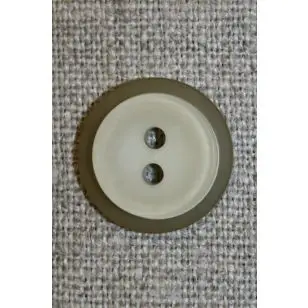 Lys beige/grøn knap m/oliven kant, 18 mm. - Knapper Brun, beige og off-white