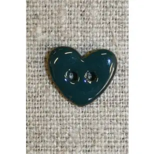 Kokos-knap m/emalje, hjerte mørk petrol 15 mm. - Træ- og Horn-knapper