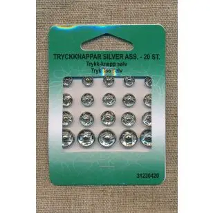 Tryklåse sølv 20 stk. Ass. - Tryklåse og Trykknapper