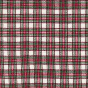 Flonel ternet hvid rød grøn - Ternet bomuld