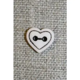 Hjerteknap off-white/sort, 11 mm. - Knapper Brun, beige og off-white