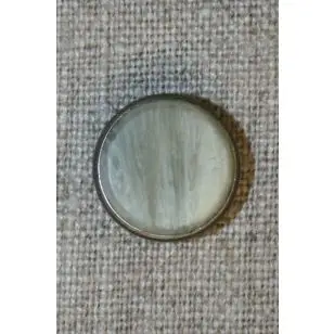 Knap marmor-look m/sølv-kant kit/koks, 16 mm. - Guld-, sølv- og metalknapper