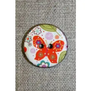 Kokos-knap m/emalje, hvid m/sommerfugl - Træ- og Horn-knapper