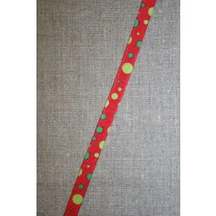 Rødt bånd med lime-grønne prikker - Div. bånd