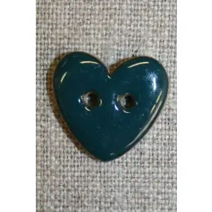 Kokos-knap m/emalje, hjerte mørk petrol 20 mm. - Tilbud knapper