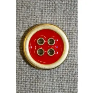 4-huls knap m/guld-kanter, rød 18 mm. - Guld-, sølv- og metalknapper