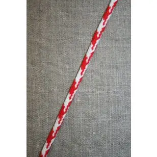 Anoraksnor 6 mm. i hanefjeds-look, hvid/rød - Anoraksnor