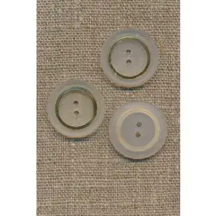 Hvid/gennemsigtig 2-huls knap m/guld 22 mm - Knapper Hvid, grå og sort