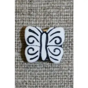 Knap m/sommerfugl, hvid/sort - Børneknapper