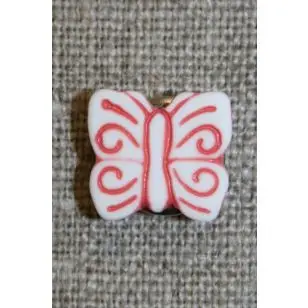 Knap m/sommerfugl, hvid/støvet rød - Børneknapper