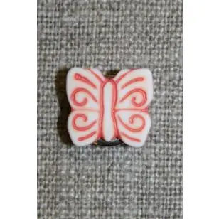 Knap m/sommerfugl, hvid/koral - Børneknapper