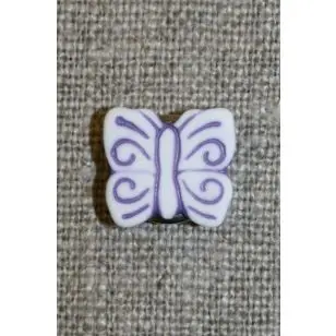 Knap m/sommerfugl, hvid/støvet lilla - Børneknapper